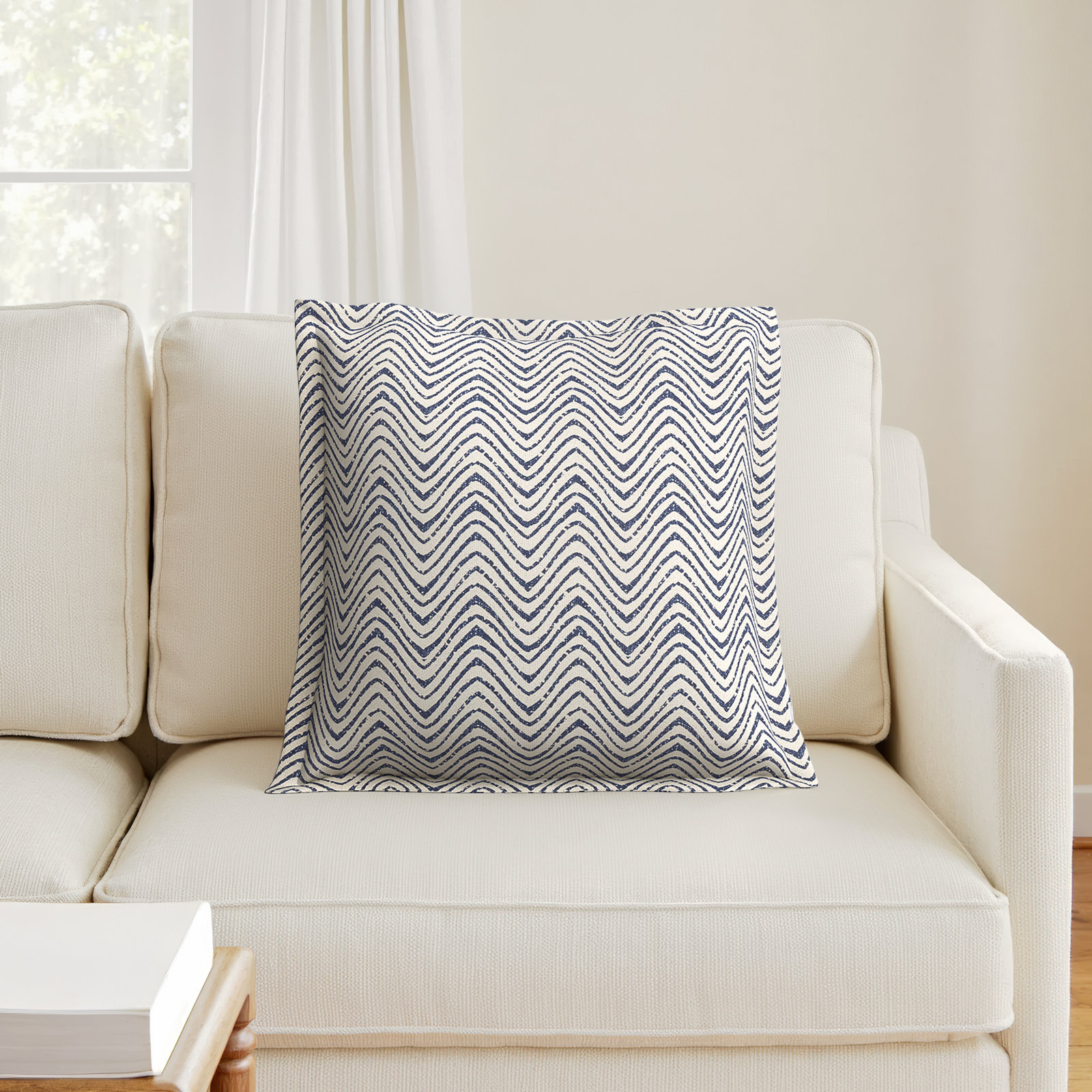 Arielle Cotton Throw Pillow, Indigo Chevron, 20'' H x 20'' W