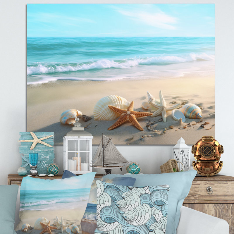 Bord de mer côtier - plage moderne, art mural, H 16 po x l 32 po x P 1 po, Toile tendue