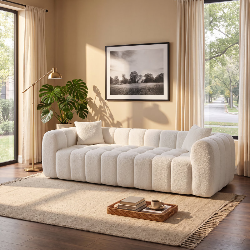 Canapé compressé Marshmallow Cloud, 261 cm (102,7 po) avec 2 coussins, revêtement bouclé doux, aucun assemblage requis, pour salon, chambre, appartement