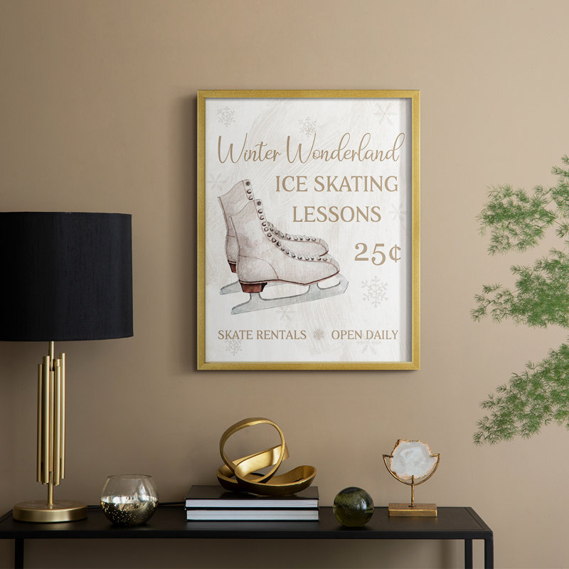 «Skate Lessons», reproduction encadrée - bois massif, H 15 po x l 12 po, Doré
