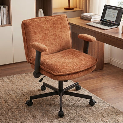 Chaise de bureau à assise croisée avec assise large, chaise de bureau en tissu Teddy à pieds croisés et accoudoirs relevables