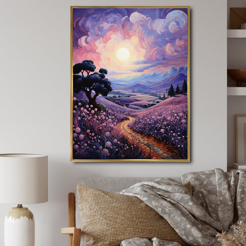 Décoration murale en toile Vangogh lavande Fields Pointillism I - Vangogh, H 44 po x l 34 po x P 1,5 po, Cadre flottant doré