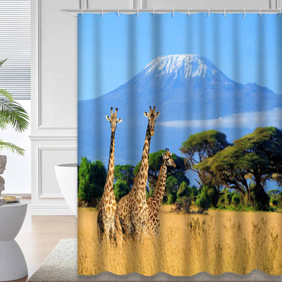 Giraffe Africa National Park Safari Wildlife Shower Curtain with 12 Hooks