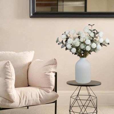 Faux fleurs pour vase - Kiku 10 tiges et eucalyptus, tiges de fleurs artificielles, fleurs artificielles réalistes, boules de pompons pour la décoration de chambre esthétique, centre de table d'arrangements floraux