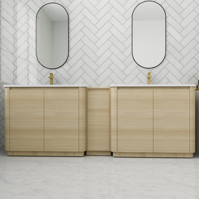 Meuble-lavabo autoportant de 92 po avec porte à fermeture en douceur et tablettes