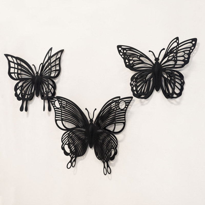 3D Metal Butterflies Wall Decor Set - 3 Piece, Black