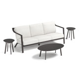 Markoe 4-Piece Sofa, Coffee Table & End Tables Lounge Set - Carbon - Sunbrella Bliss Linen Cushions