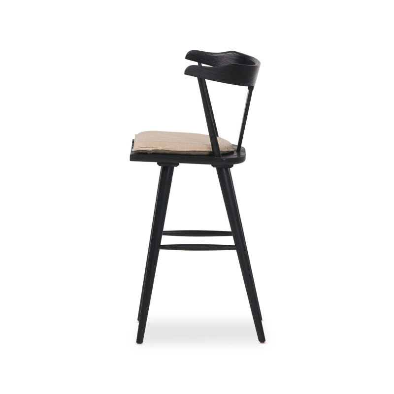 Garth Solid Wood Bar Stool, Sandy Oak, Lavon Flint/Linen Blend, Bar Stool (29.94" Seat Height)