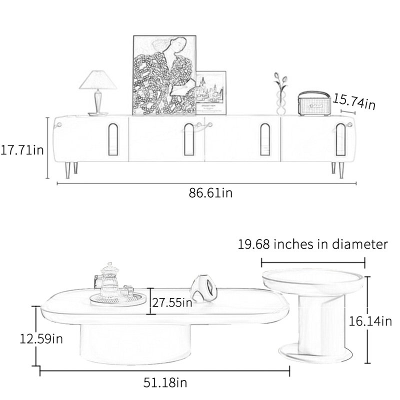 Combinaison meuble télé de style crème avec table basse
