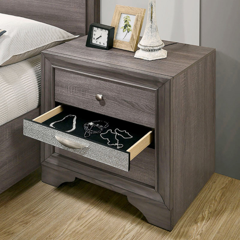 3 Drawers Wooden Nightstand With Round Knobs, Gray