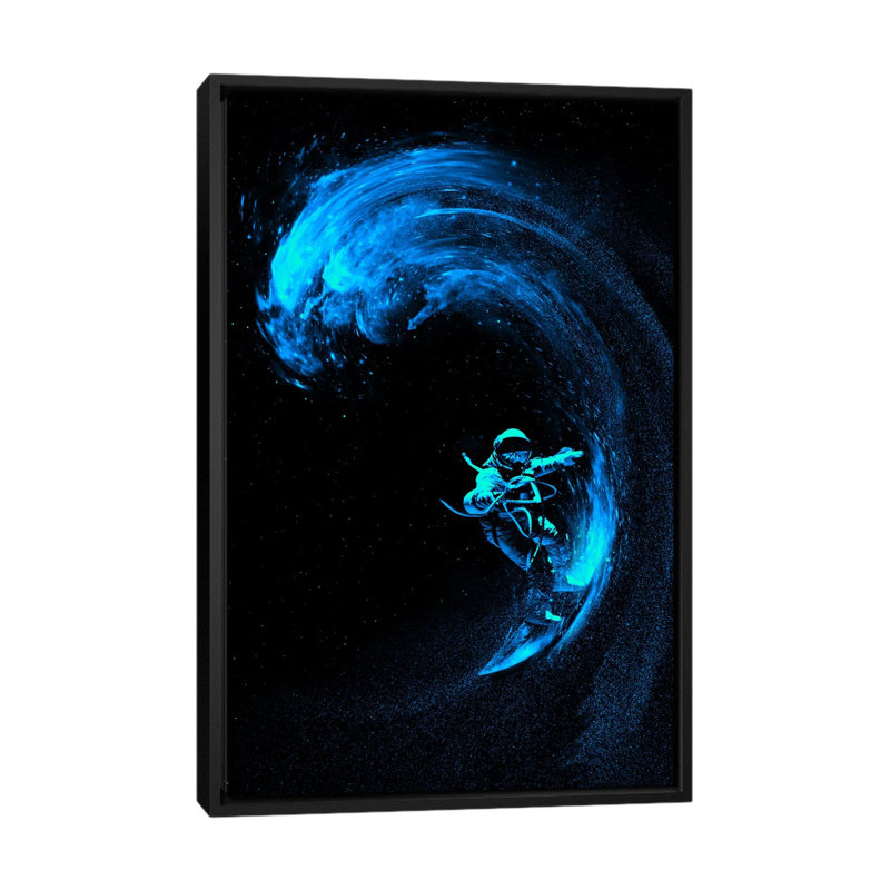 « space surf blue wave », impression sur toile, H 26 po x l 18 po x P 1,5 po, Toile avec cadre noir, Pas de tapis