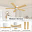 Ventilateur de plafond encastré à moteur à courant continu et à pales en bois massif 48 pouces Milan avec télécommande, blanc et grain de bois Milan-1235038688-1235038703-1235038691