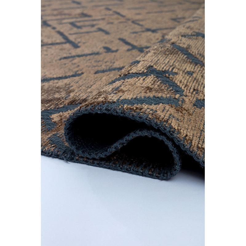 Rapture Flatweave Cotton Brown/Navy Area Rug, Rectangle 7'10" x 9'10"
