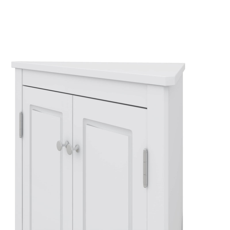 Triangle Corner Cabinet Featuring Adjustable Shelves And Stylish Doors, White