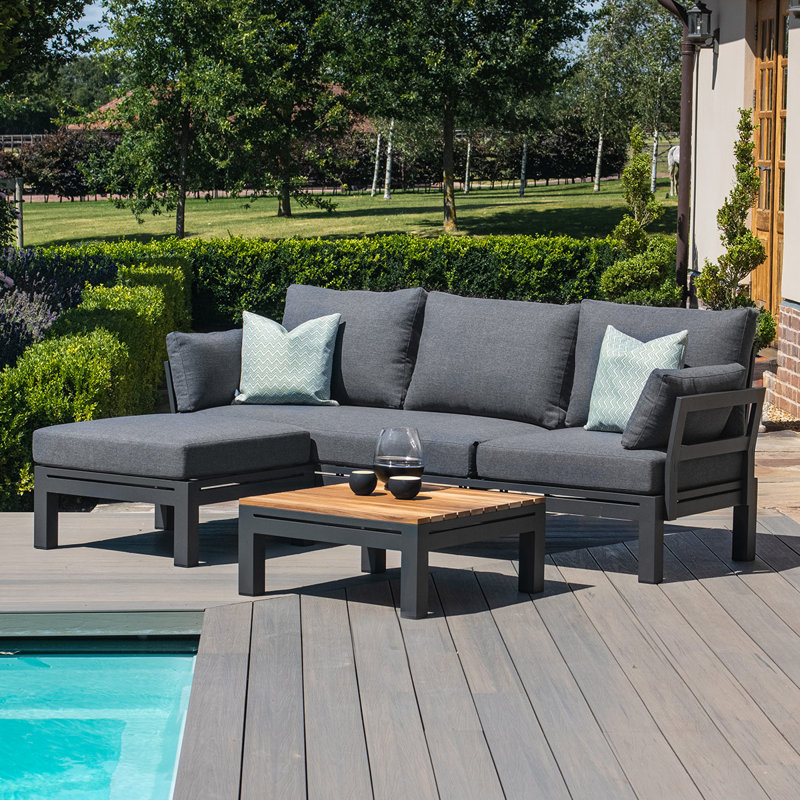 Brichelle Chaise Aluminium Sofa Set - with Teak Coffee Table - Charcoal