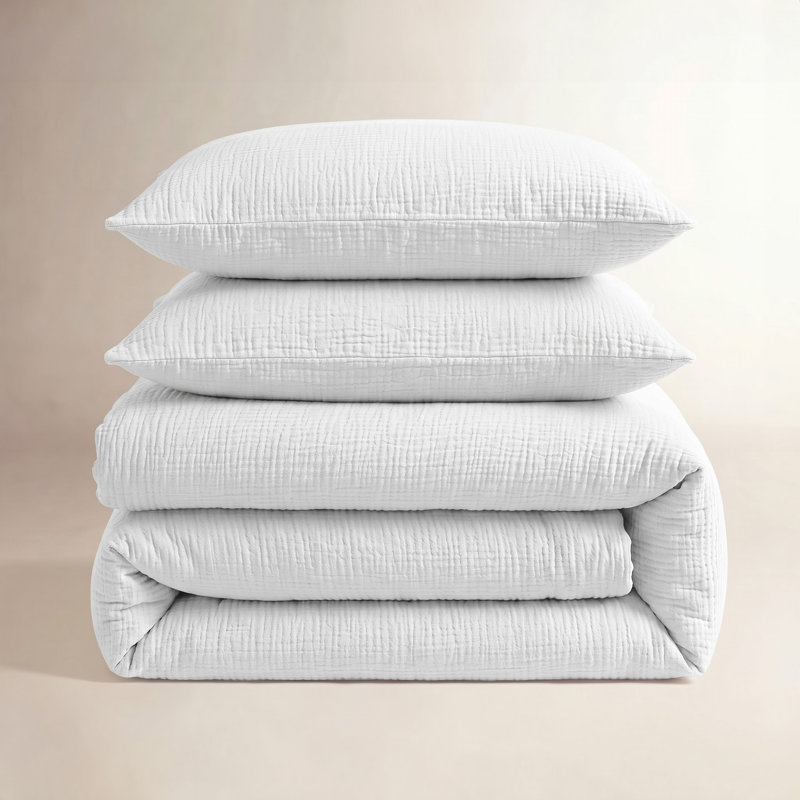 Ensemble 3 pièces en coton Dylan Gauze, Housse de couette pour très grand lit et 2 taies, Blanc