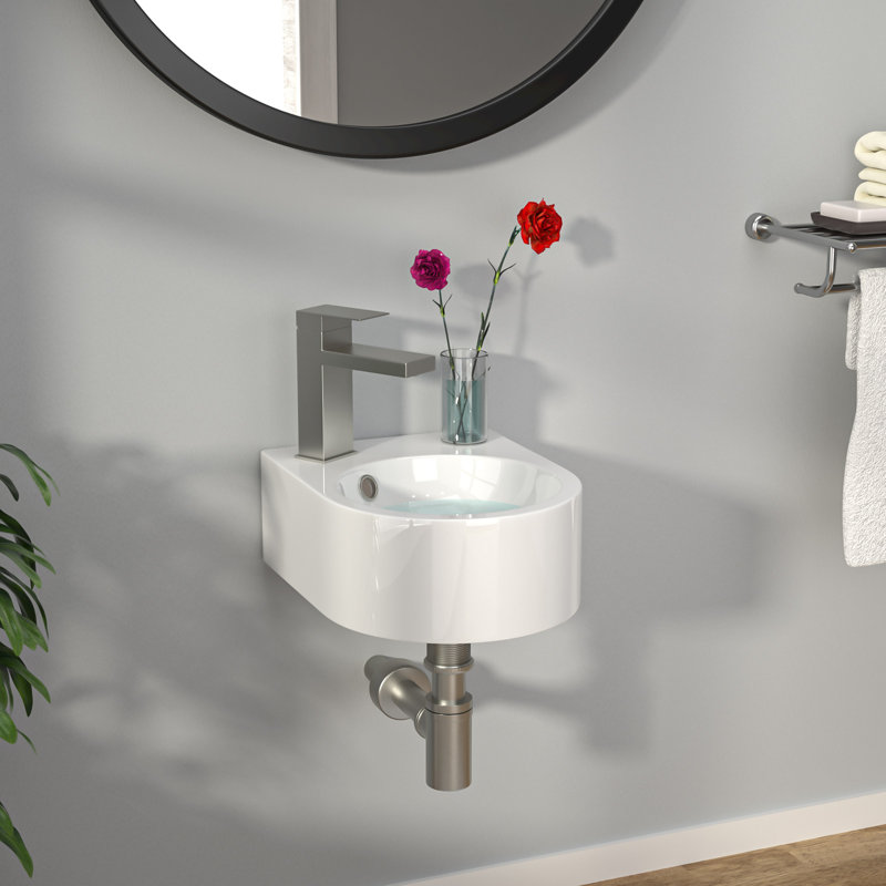 13'' x 10'' Wall-Mounted White Ceramic Bathroom Sink, Compact Floating Vanity Basin with Faucet Hole, for Small Bathrooms & Powder Rooms