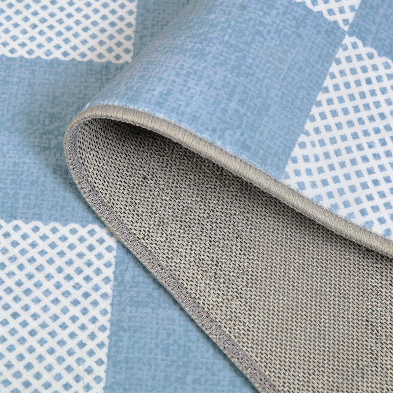 Tapis multicolore à carreaux lavable avec envers antidérapant, Bleu, 2 x 6 pi