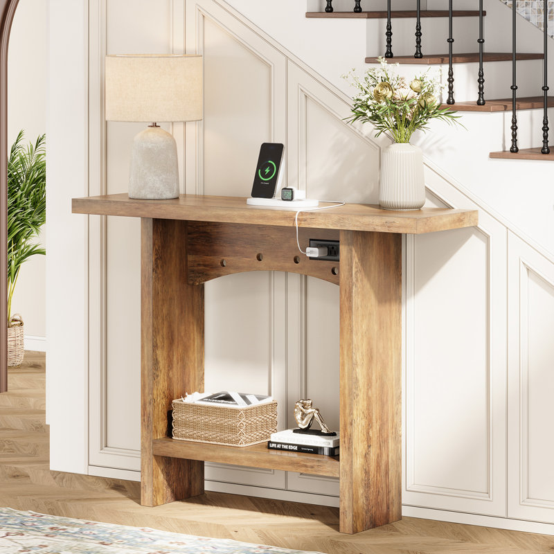 Console de 43 po avec station de charge rapide intégrée, tables d'entrée de ferme, tables de canapé en bois pour le salon, vestibule