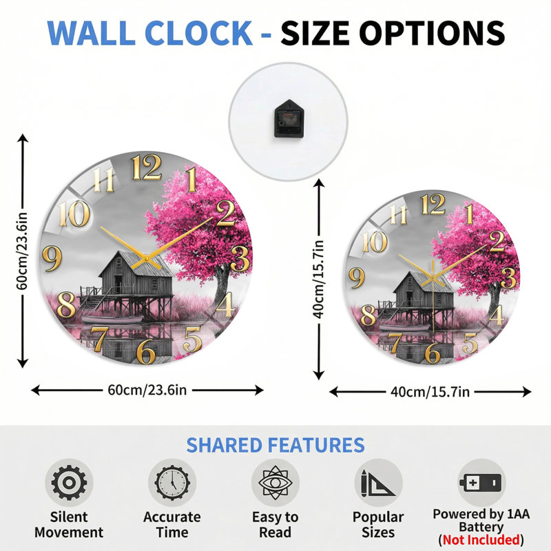 Horloge murale Cabin Tree, 40 x 40 cm (15,7 x 15,7 pouces)