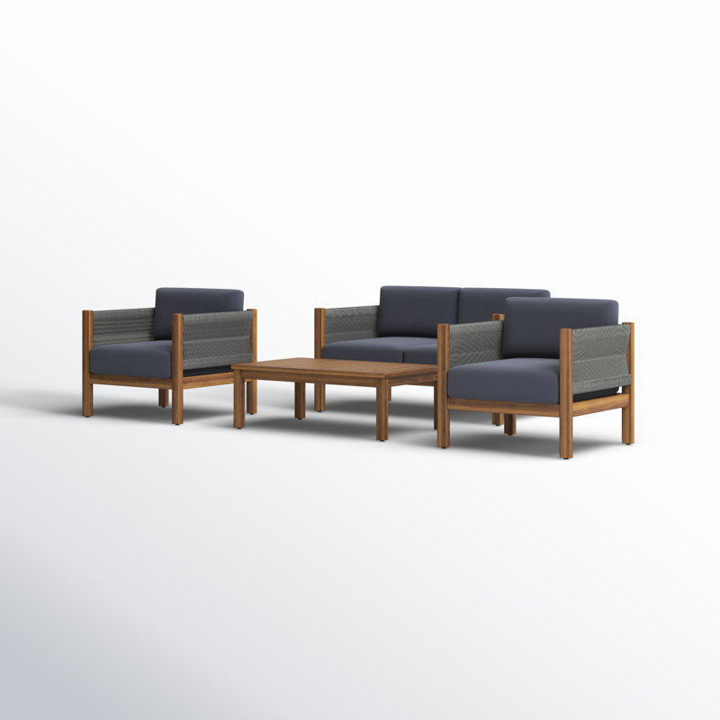 4-Piece 4-Person Acacia Wood Outdoor Conversation Set , 4 Pieces: Table, 2 Armchairs, 1 Loveseat