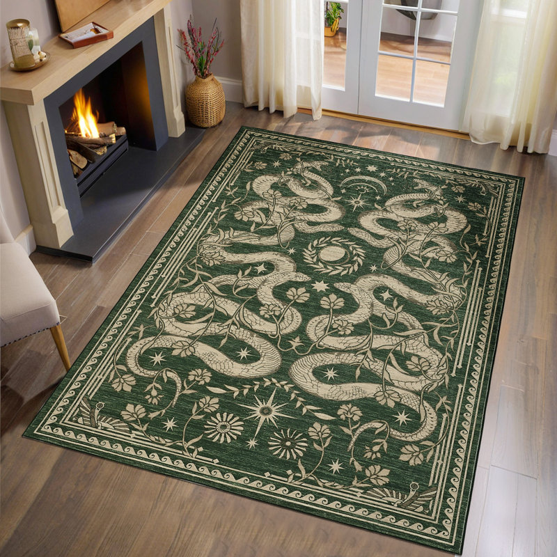 Tapis 6 x 9 pour salon rétro, Vert, Rectangle 6' x 9'