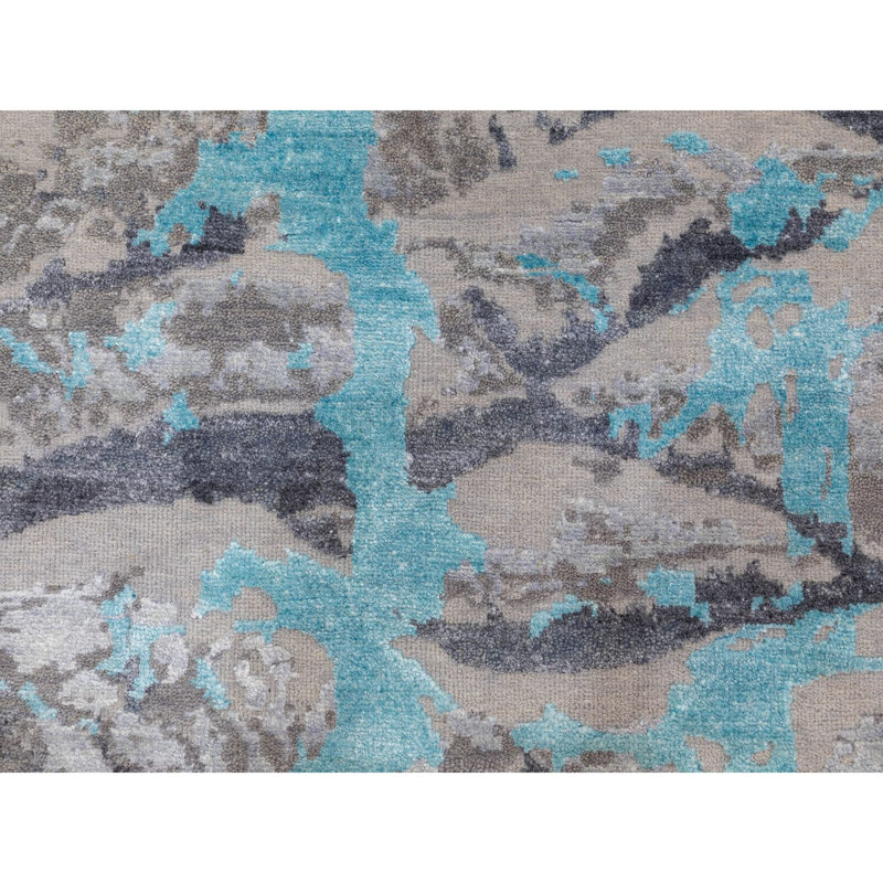 Tapis gris noué à la main de conception unique 3 pi x 5 pi nouvel âge Debbora