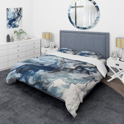 Ensemble de housse de couette en microfibre / polyester bleu et gris
