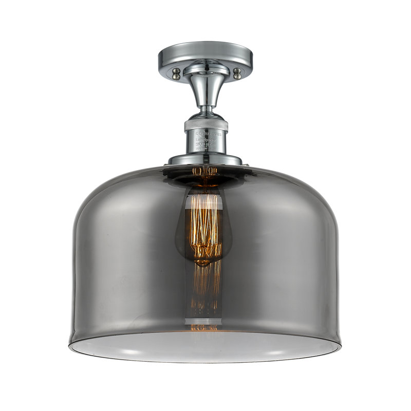Plafonnier semi-encastré 1 lumière Bell, Ampoule non incluse, Plaqué couleur fumée, Chrome poli