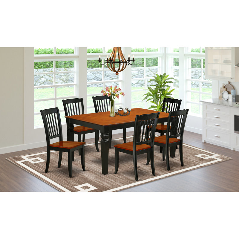 7 Piece Modern Dining Table Set Consist of a Rectangle Wooden Table with Butterfly Leaf and 6 Dining Chairs, Black & Cherry