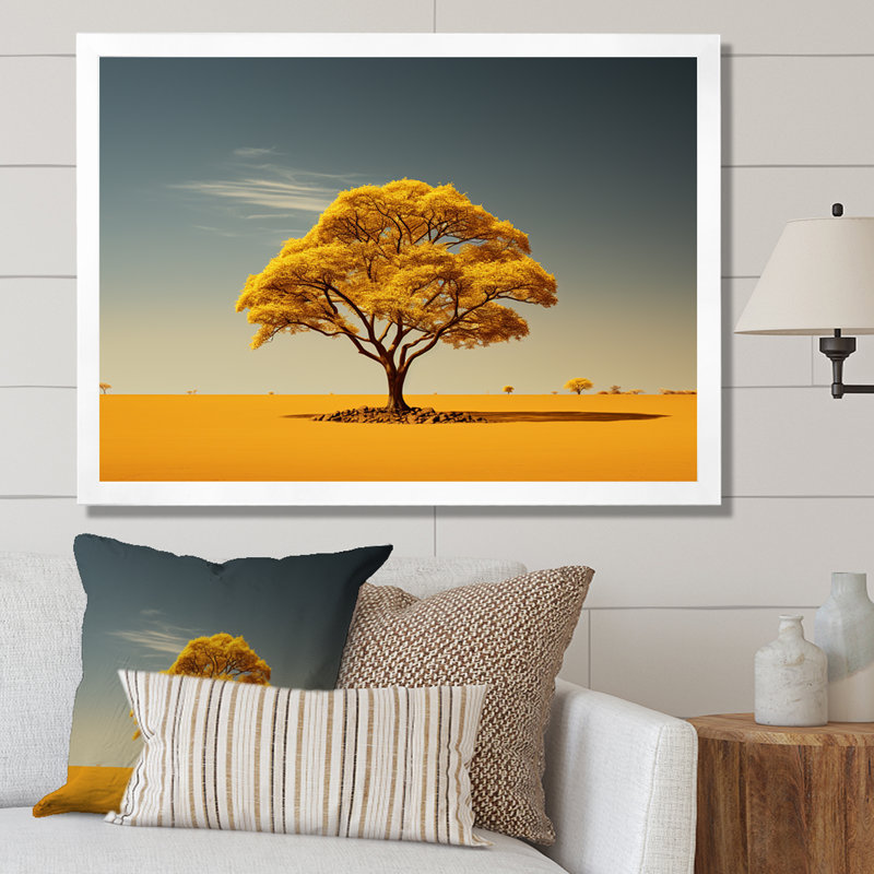 Aura d'arbre africain sur toile, H 34 po x l 44 po x P 1,5 po, Cadre photo blanc