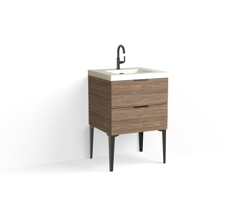 Avila 24" W Freestanding Single Bathroom Vanity with Dean Leg, Matte White/Single, Nocino, Matte Black