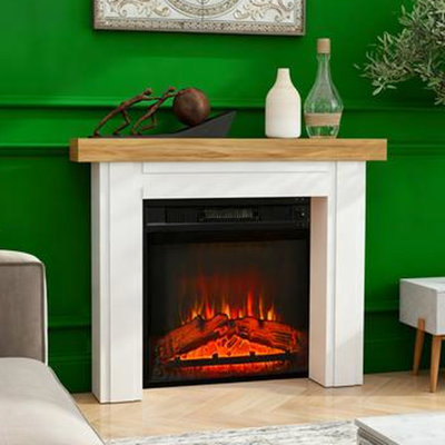 Electric Fireplace Surround, Freestanding With Leg, Minimalist Design, Natural Wood - Grain, Ideal For Decor, , Tipping, Quick Setup Fireplaces, Legs, Aesthetic, Grain Top, Decorative Top Board,