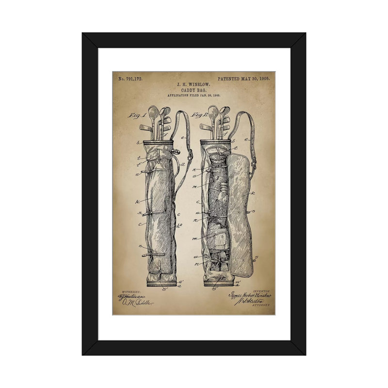 « golf sac », impression sur toile, Papier d'art encadré noir, H 32 po x l 24 po x P 1 po, Blanc