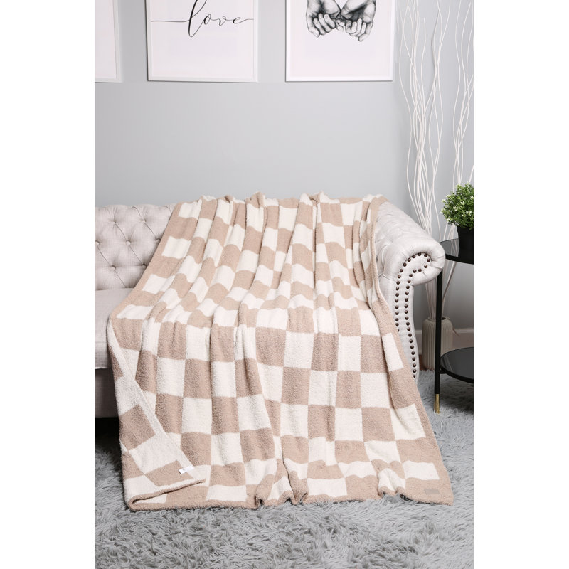 Checkered Pattern Luxury Soft Throw Blanket, Beige