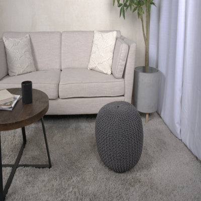Repose-pieds pouf tricoté en coton - bleu marine