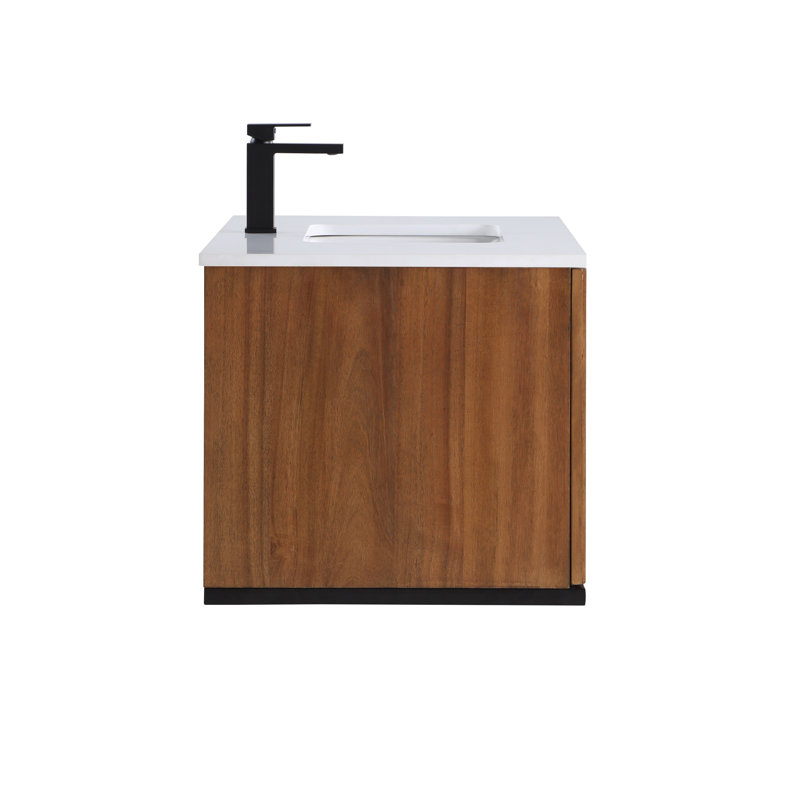 Terra 36'' W Single Vanity, Walnut, Matte Black, Calacatta Quartz/Widespread Faucet Mount