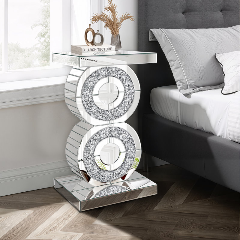 Crushed Diamond Mirrored End Table, Unique Side Table With Crystal Inlay,coffee Table For Living Room Bedroom