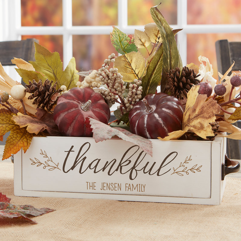 Centre de table en bois personnalisé Thankful Fall