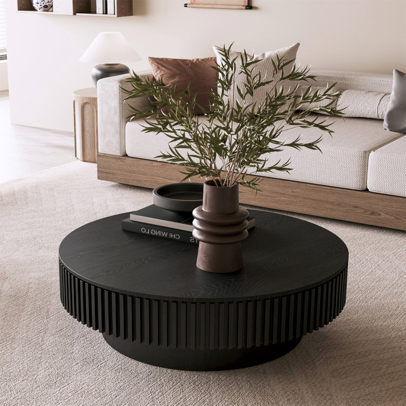 Table basse avec rangement Timeshia, Noir, H 14 po x l 39,37 po x P 39,37 po