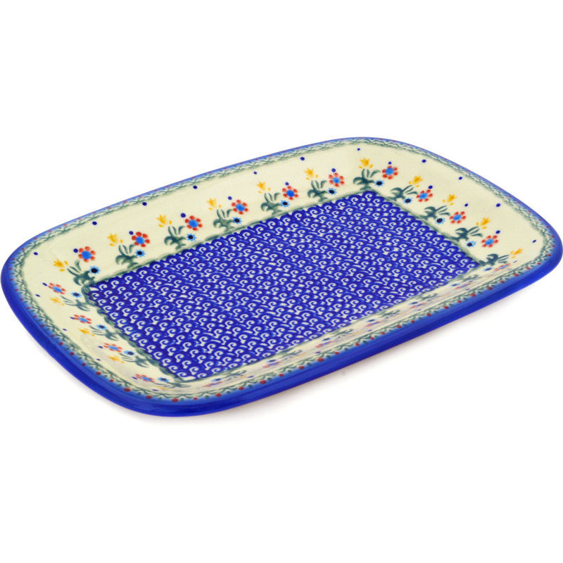 Spring Flowers Stoneware Platter, 0.87" H x 9.84" W x 7.05" D