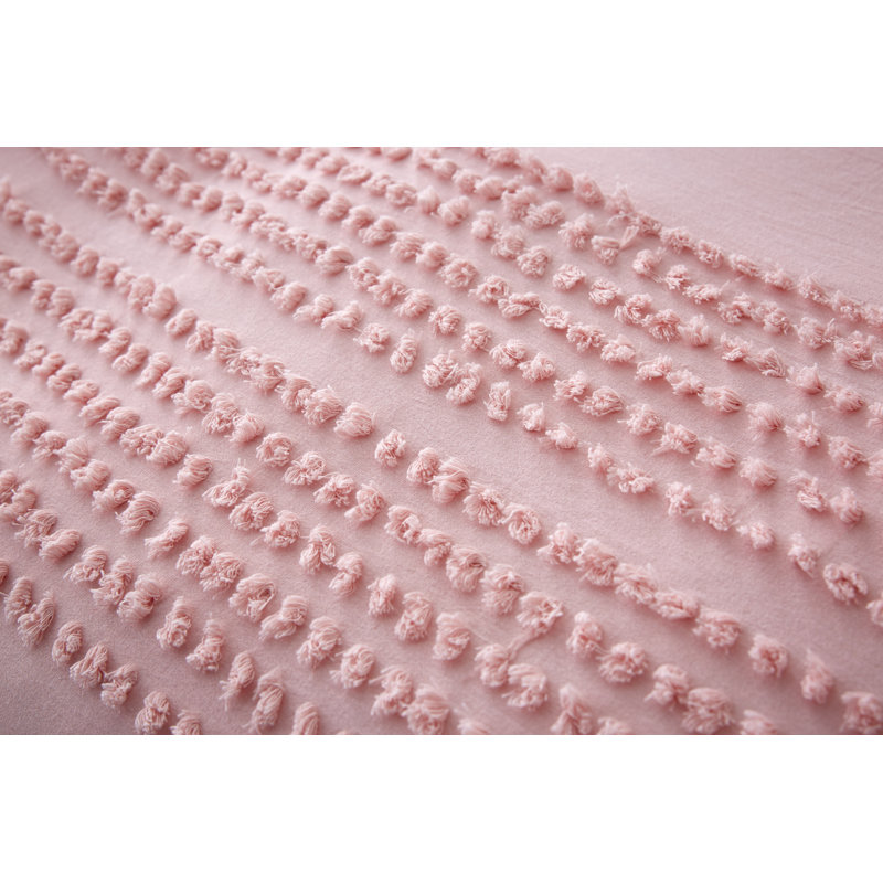 Malmo Tufted Bands Cotton Duvet Cover Set with Pillowcases, Double (200 x 200cm) + 2 Pillowcases, Blush