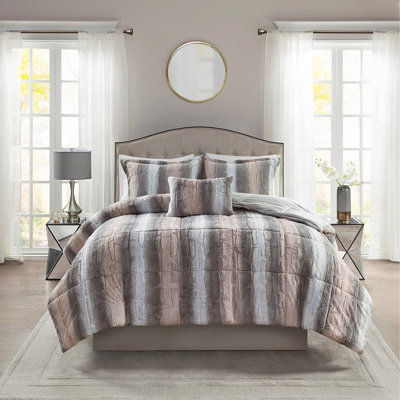 Ensemble d'édredon en fausse fourrure double / grand 4 pièces avec bourre hypoallergénique et coussin décoratif assorti