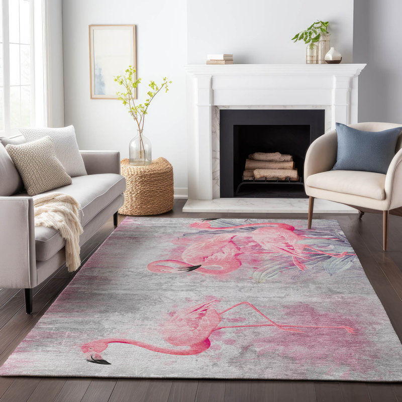 Tapis rose Cerrito AMF197 lavable à la machine de qualité supérieure, Rectangle 2 pi 6 po x 3 pi 10 po