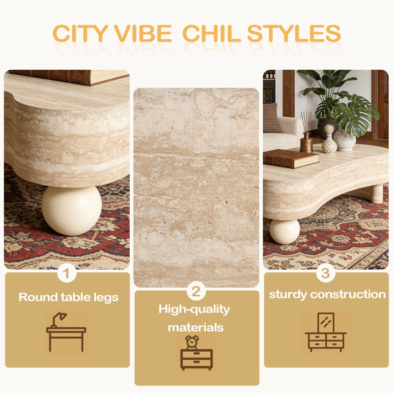 Table basse irrégulière avec plateau rabattable et compartiment de rangement caché