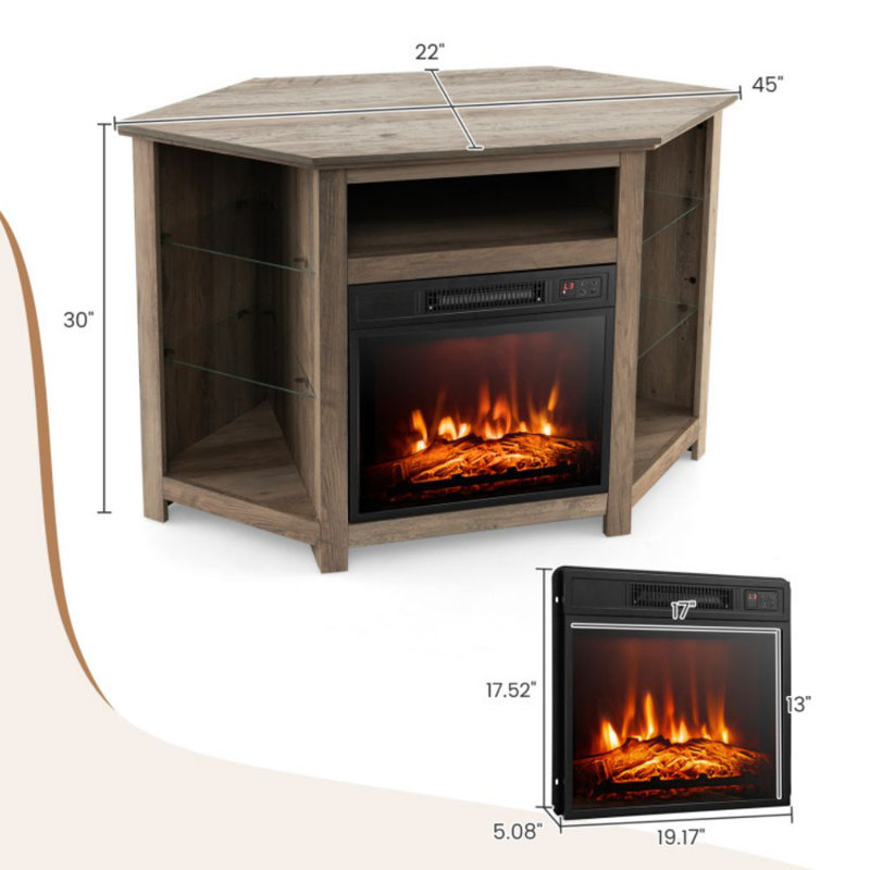 Kocab Unfinished TV Stand for TVs up to 50" with Fireplace Included, Gray