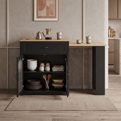 Extendable Counter Table with Power Outlet, Wine Storage and Drawers