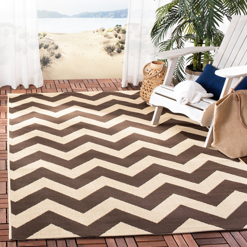 Arneshia Chevron Dark Brown Indoor / Outdoor Area Rug, Rectangle 9' x 12'