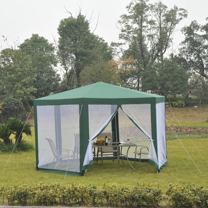 Green Hexagon Steel Frame Outdoor Gazebo with Mesh Screen