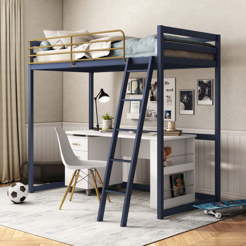 Lit mezzanine Audreena, Bleu marine, Simple